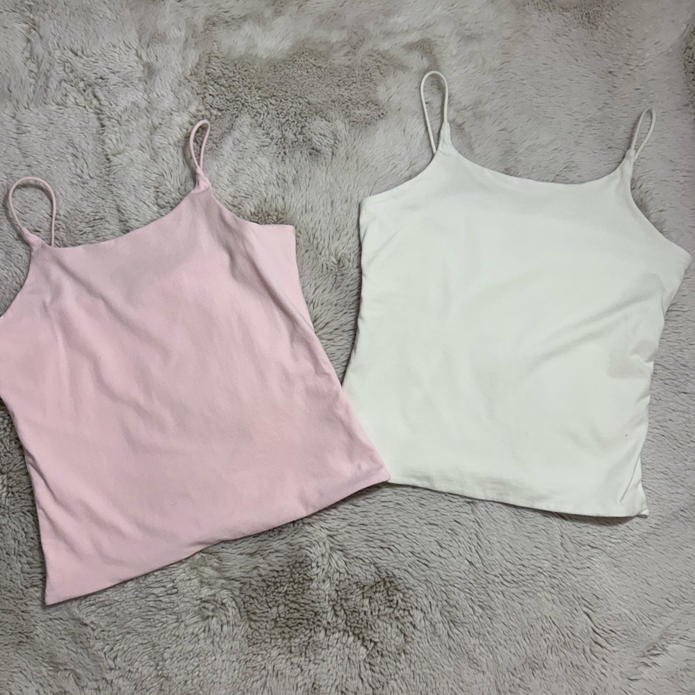 Nordstrom Girls Pink and White Spaghetti-Strap Tank Top Duo